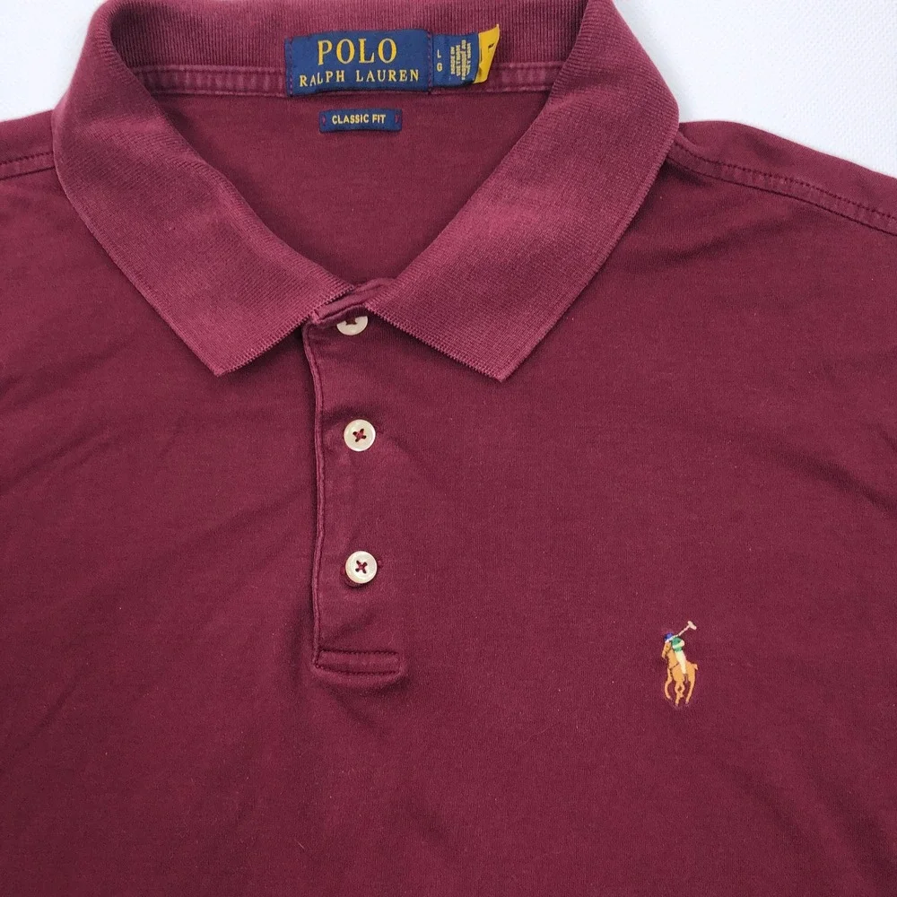 Polo Ralph Lauren Mens Large Classic Fit Short Sleeve Polo Shirt Burgundy Maroon